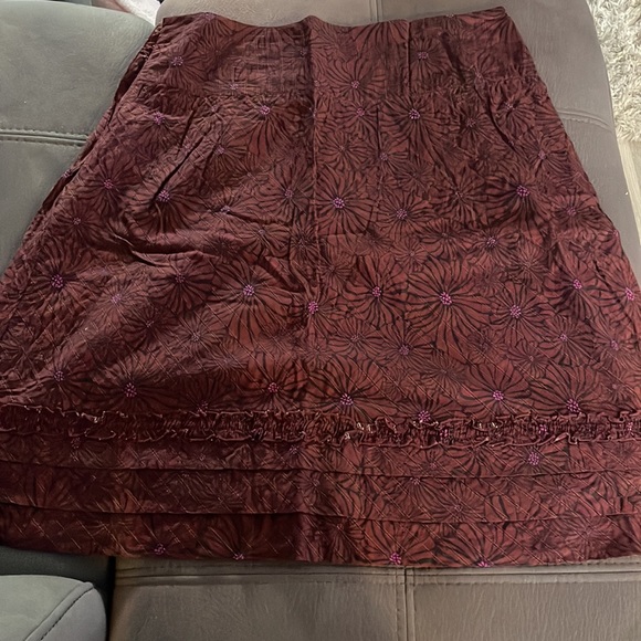 FOSSIL Burgundy / Plum Flower Print Skirt Size 10 - Picture 5 of 7